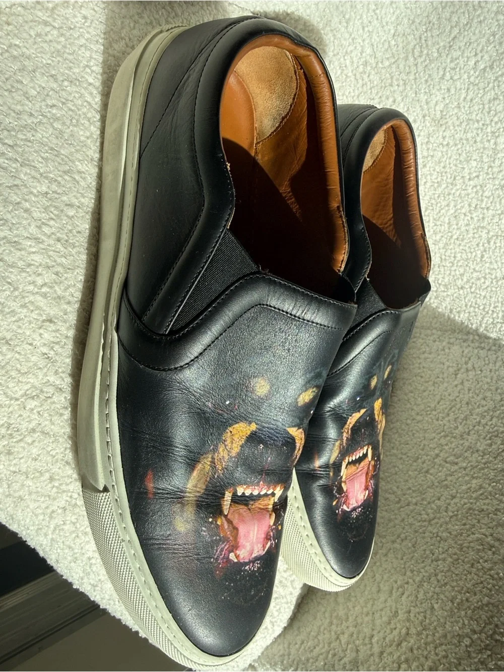 Givenchy Black Leather Slip-On Sneakers with Rottweiler Print